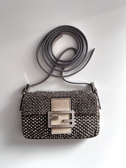 Fendi 3 way silver beaded mini baguette