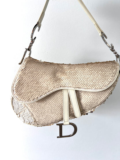 Vintage Dior cream reversible sequin saddle bag(Matte/radiate）