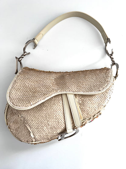 Vintage Dior cream reversible sequin saddle bag(Matte/radiate）