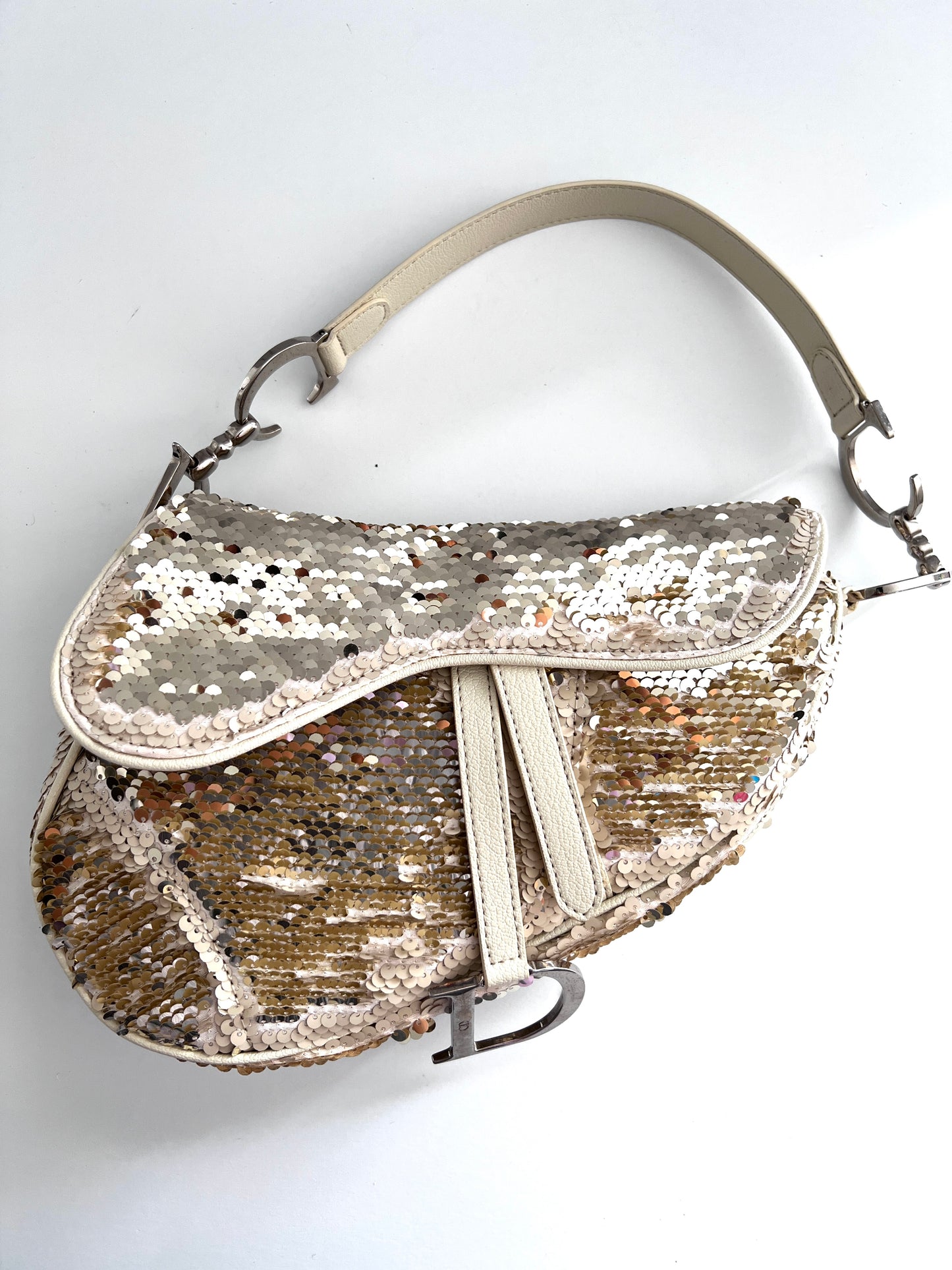 Vintage Dior cream reversible sequin saddle bag(Matte/radiate）