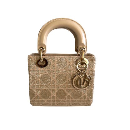 Dior Mini Tan Beaded Ladydior Bag