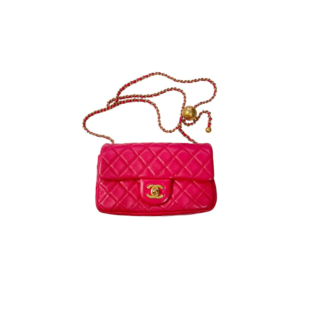 Chanel Dark Pink Lambskin Quilted Mini Rectangular Crush Flap Bag