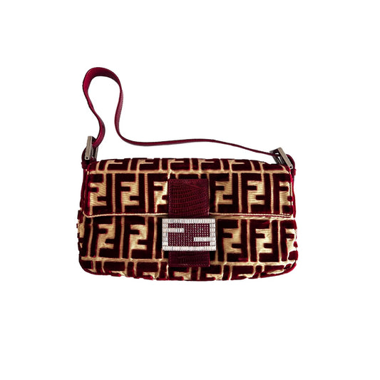 Extremely rare fendi red silk velvet baguette from 1997 by lisio