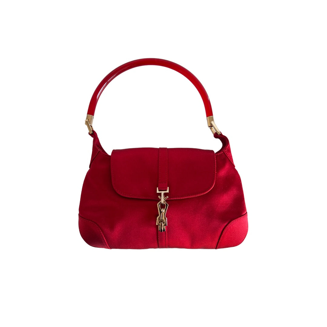 Gucci red satin acrylic handle Jackie