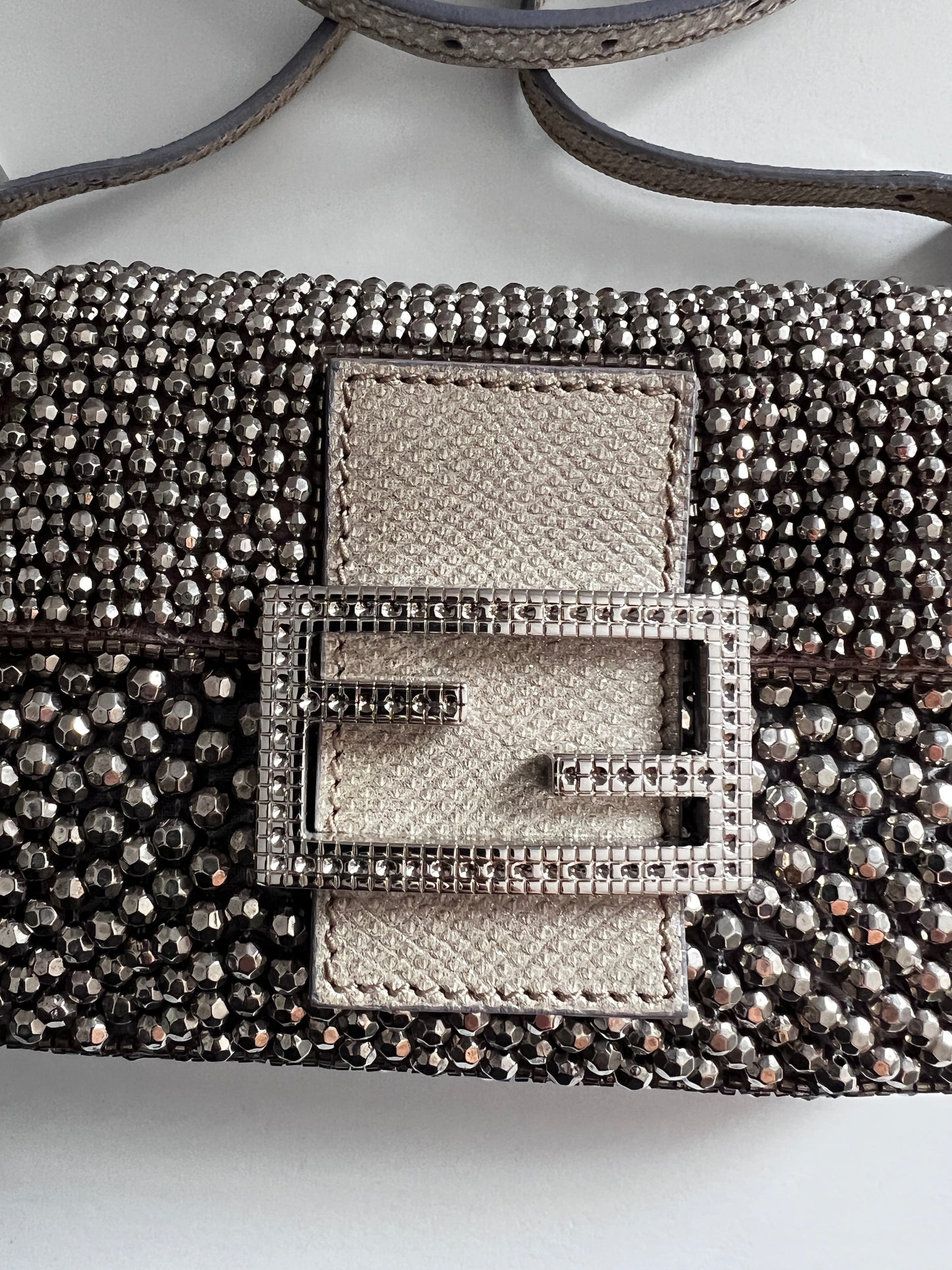 Fendi 3 way silver beaded mini baguette