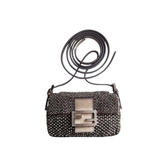 Fendi 3 way silver beaded mini baguette