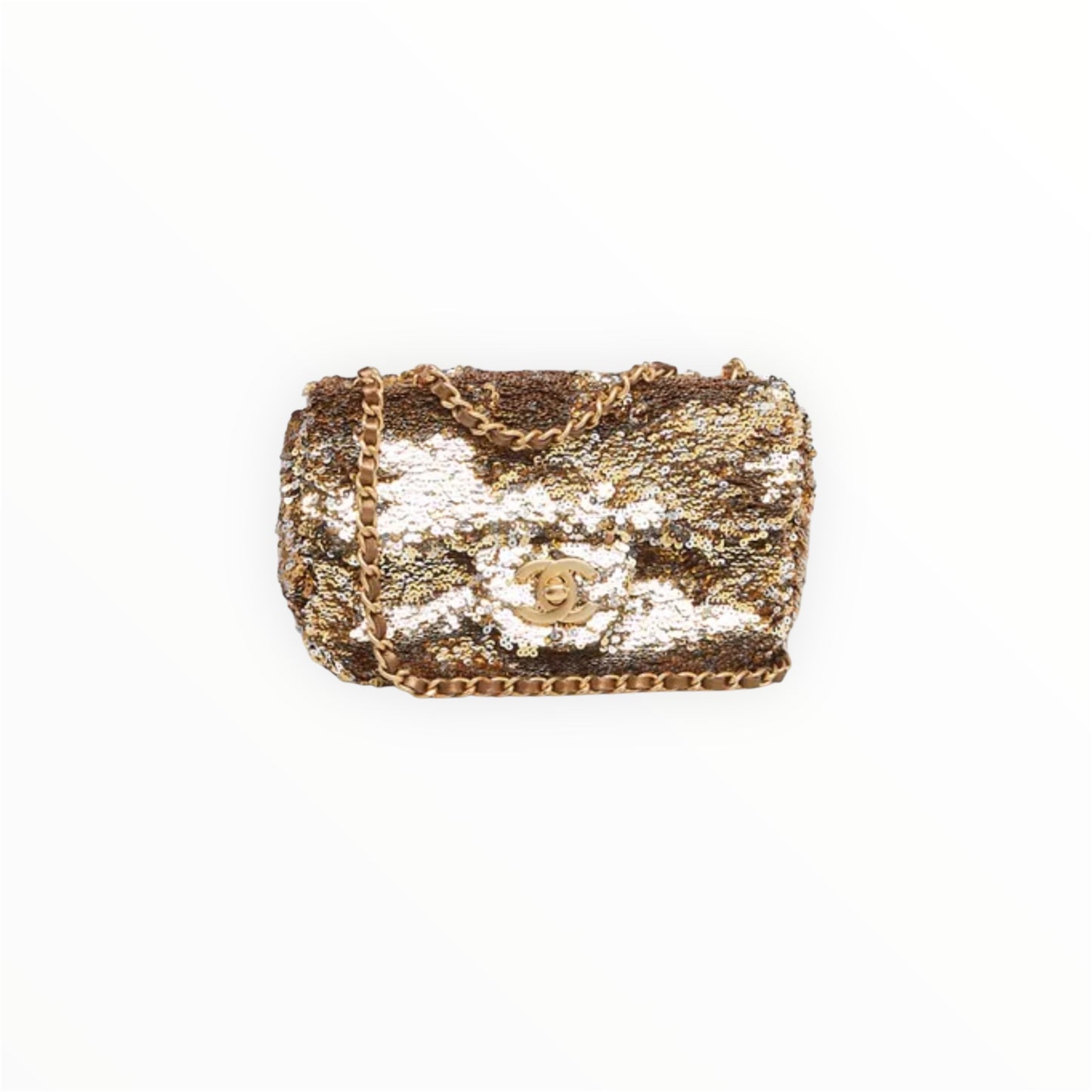 Chanel Mini Rectangle Gold& Silver Sequin Flap Bag