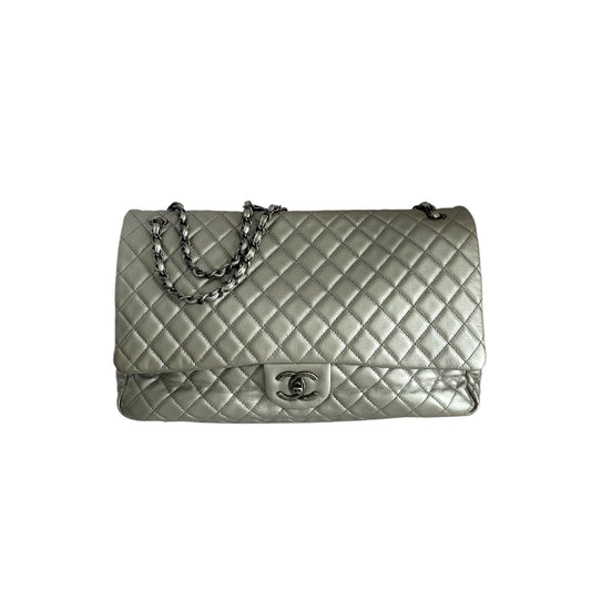 Chanel silver XXL size flap bag