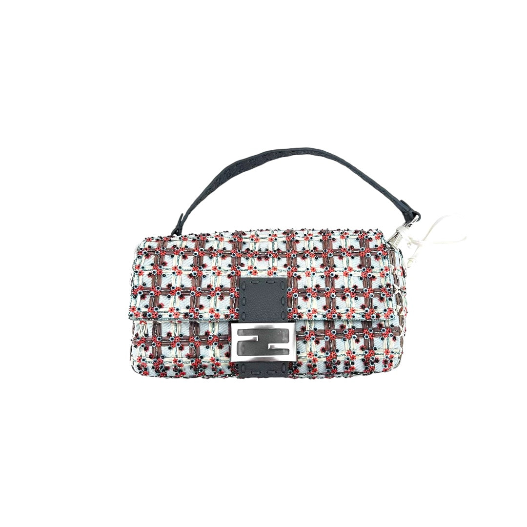 Fendi Baguette new style multicolor embroidered silver hardware shoulder bag