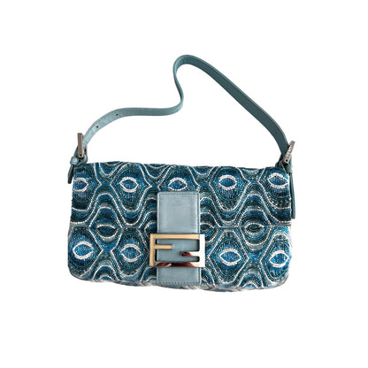 Fendi light blue wave pattern beaded baguette