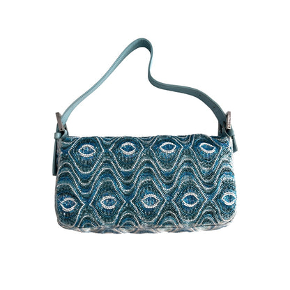 Fendi light blue wave pattern beaded baguette