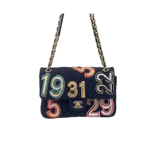 Chanel embroidered nunber tweed double flap bag