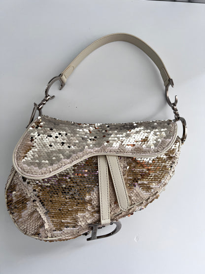 Vintage Dior cream reversible sequin saddle bag(Matte/radiate）