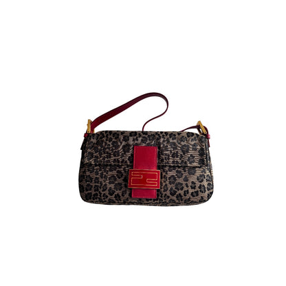 Vintage Fendi Cheetah print enamel buckle baguette