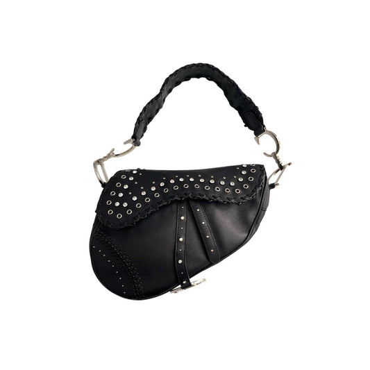 Dior Saddle Vintage love&peace limited edition black leather shoulder bag