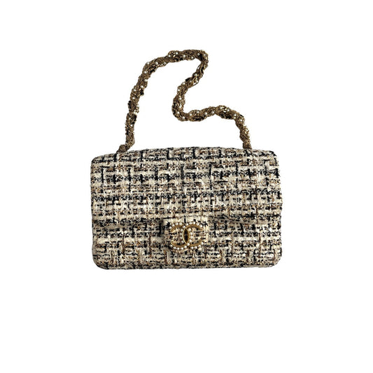 Chanel tweed gold and pearls hardware flap bag