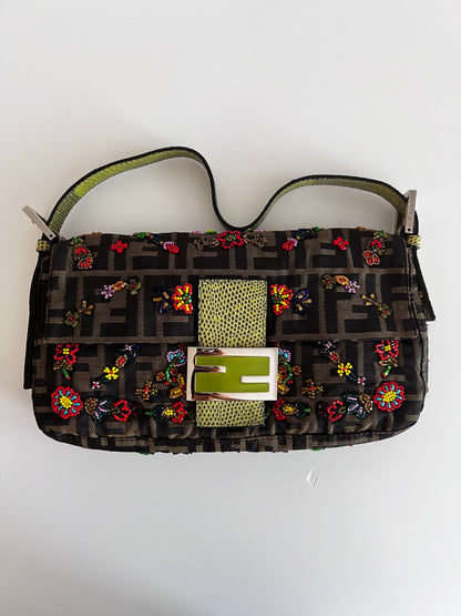 Vintage Fendi floral beaded zucca baguette