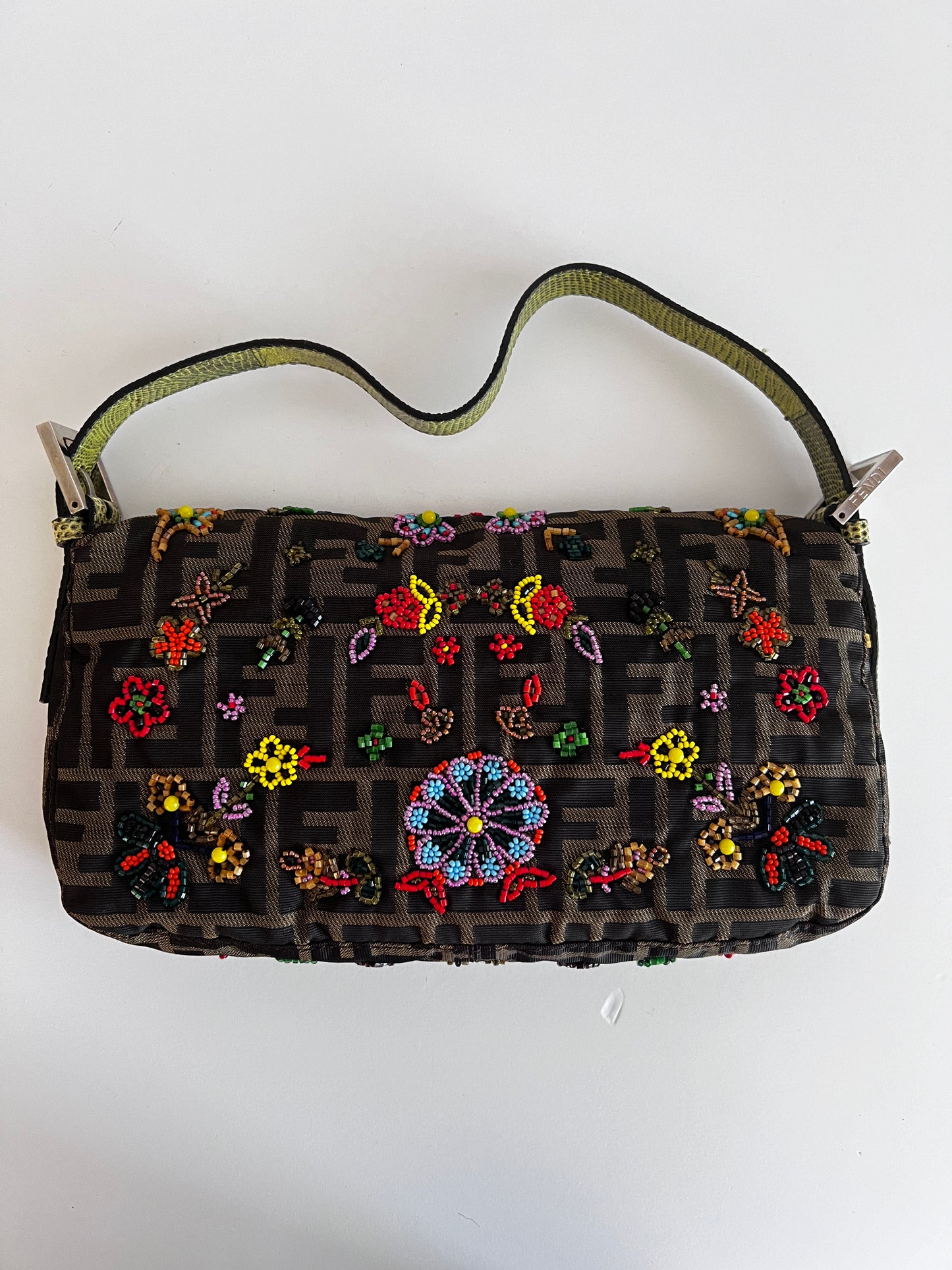 Vintage Fendi floral beaded zucca baguette