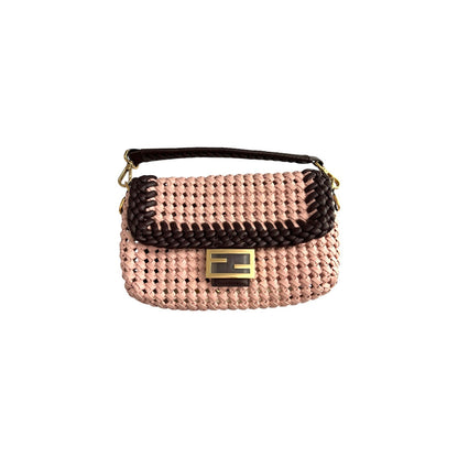 Fendi Baguette pink Leather Interlace shoulder bag