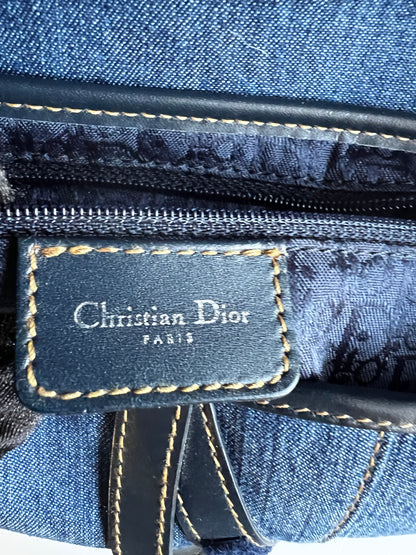 Vintage Dior floral embroidery rhinestone denim saddle bag