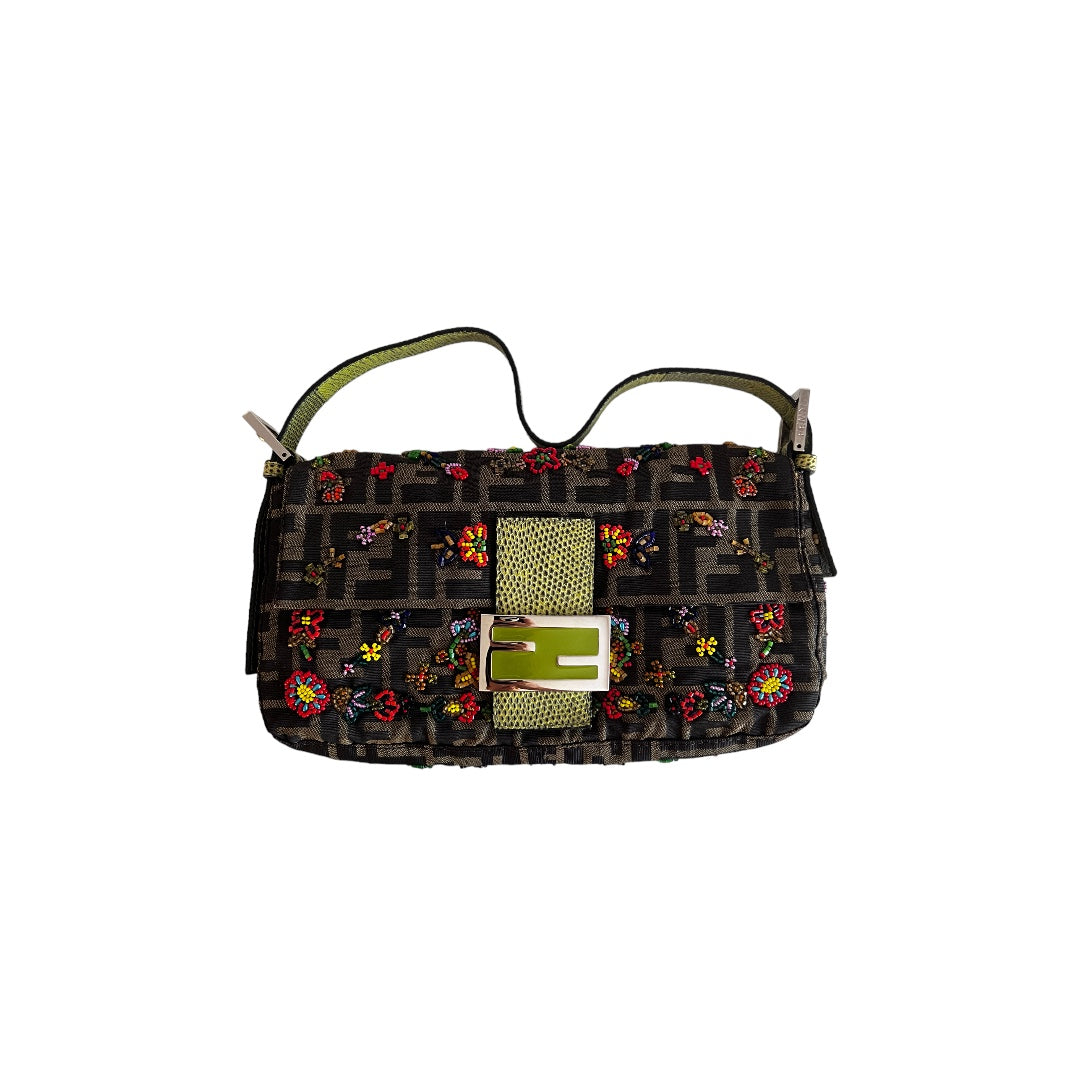 Vintage Fendi floral beaded zucca baguette