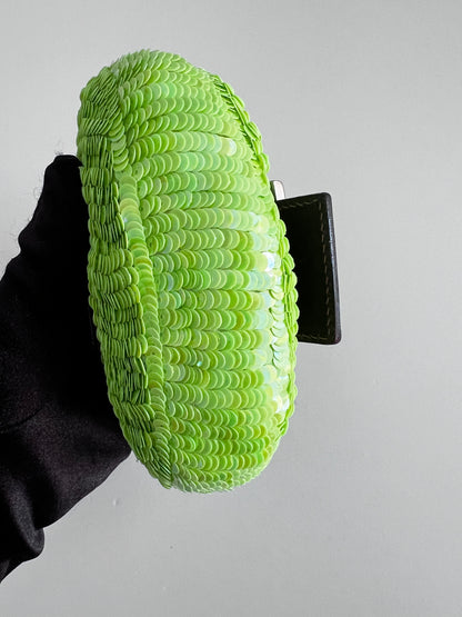 Vintage  neon green small sequin croissant bag