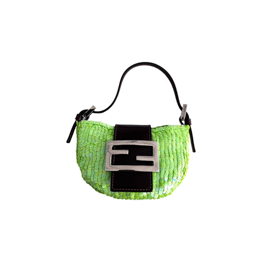 Vintage  neon green small sequin croissant bag