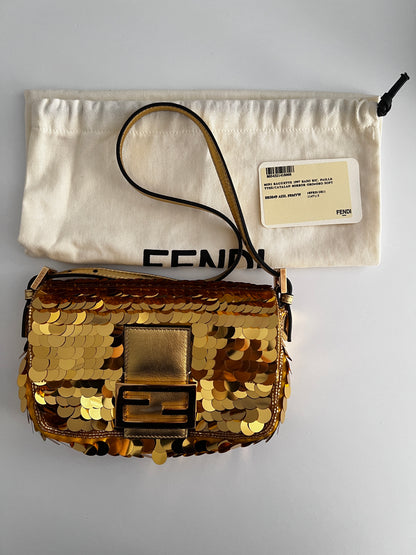 New! Fendi mini gold paillets baguette