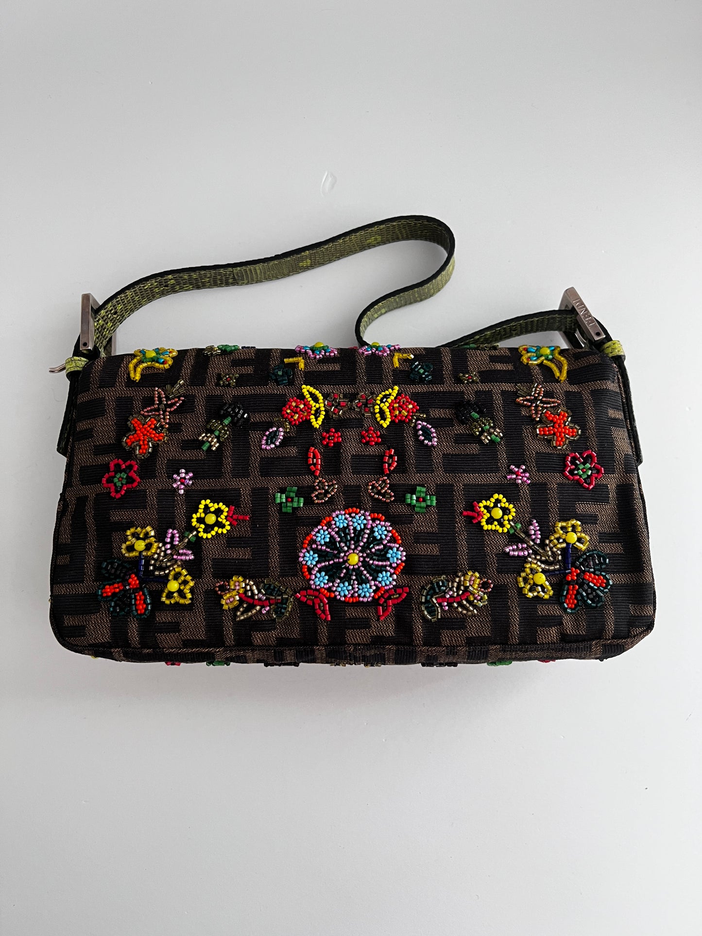 Fendi floral beaded zucca baguette