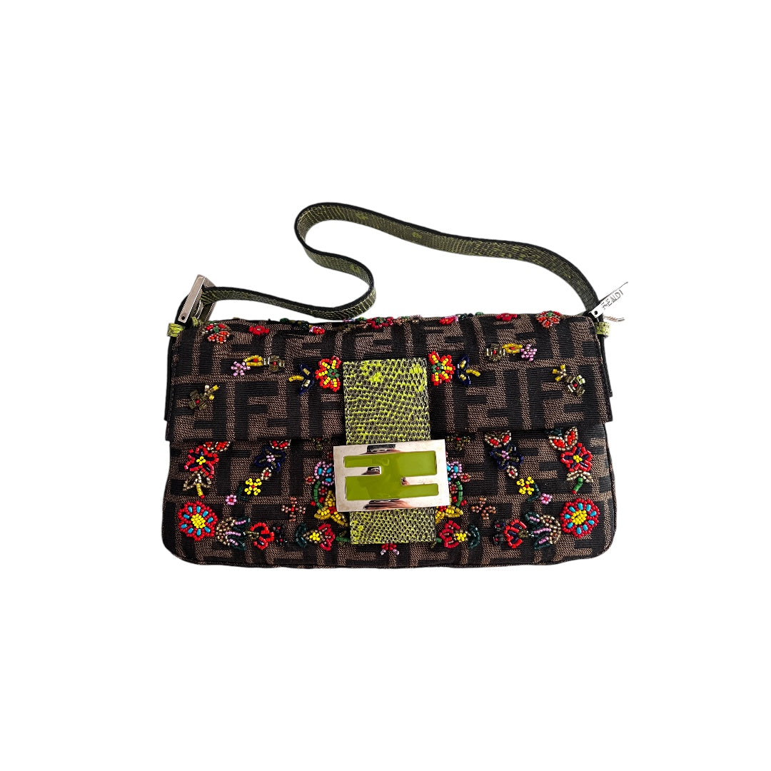 Fendi floral beaded zucca baguette