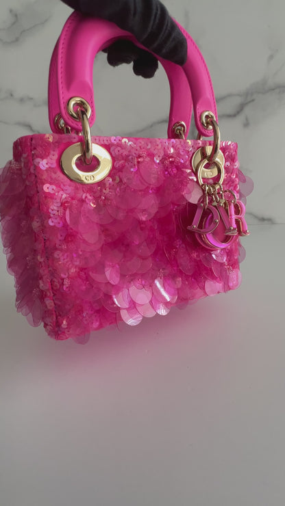 Dior 2022 runway style Barbie pink sequin mini lady Dior bag