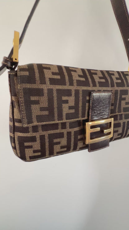 Vintage Fendi gold hardware zucca baguette