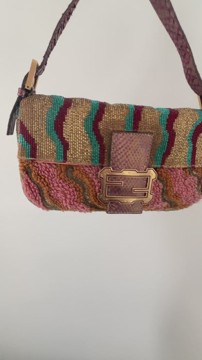 Ultra Rare Vintage Fendi Beaded Embroidered Baguette