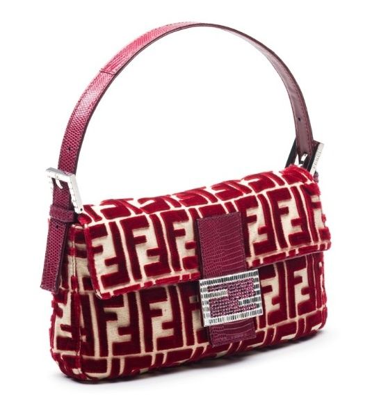 Extremely rare fendi red silk velvet baguette from 1997 by lisio