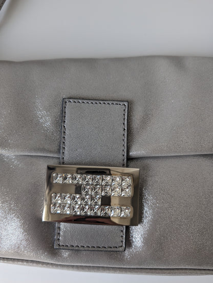 Rare! Fendi shimmering silver baguette with rhinestone buckle