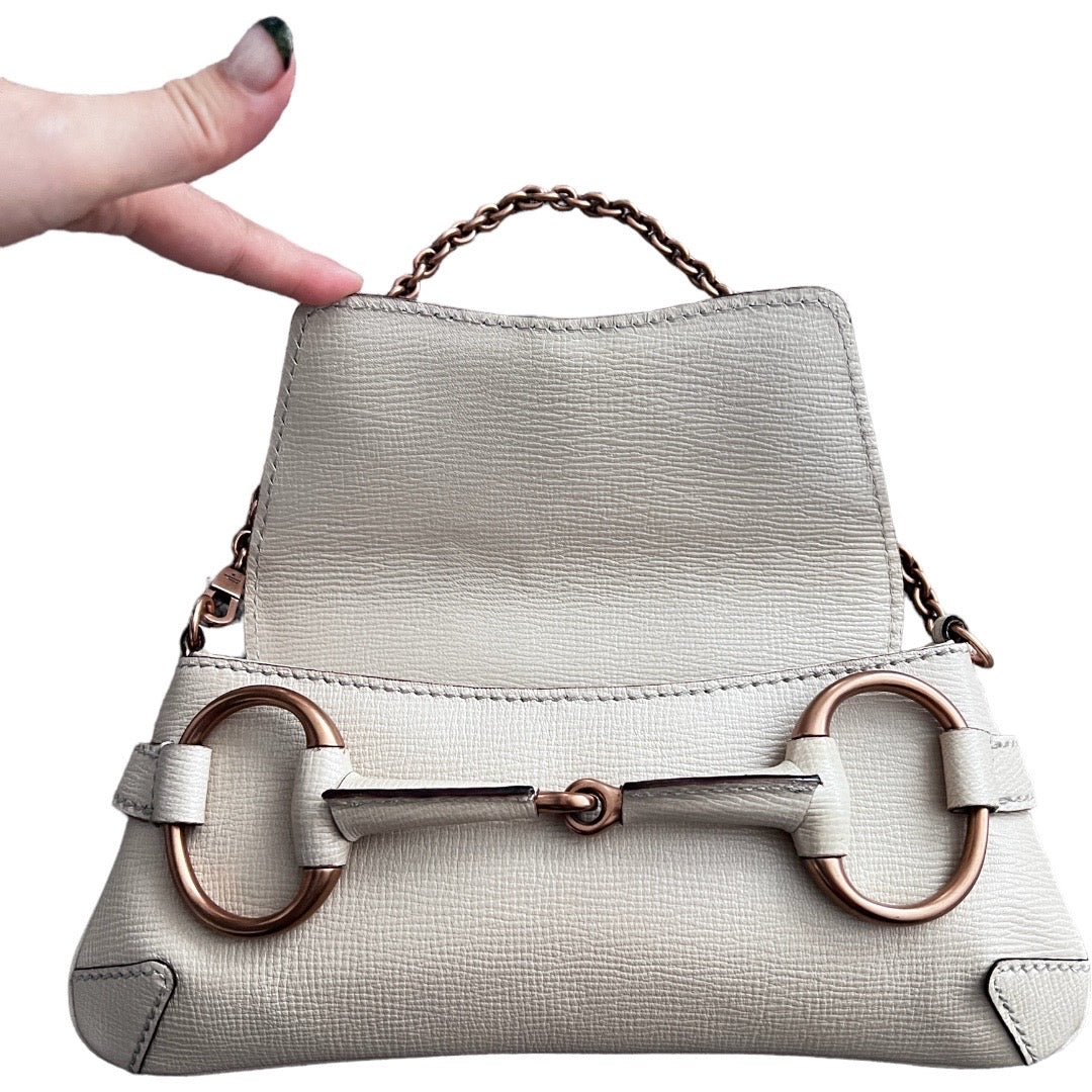 Gucci white leather horsebit chain bag