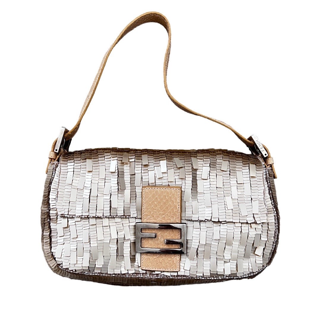 Fendi champagne color sequins baguette bag