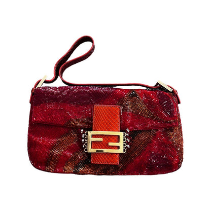 Stunning Fendi red beaded baguette with crystal hangers