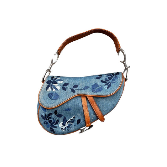 Dior 2000s vintage denim embroidered saddle bag