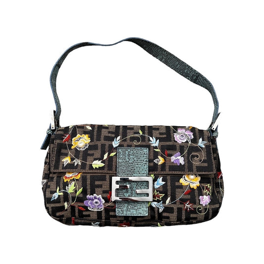 FENDI vintage floral embroidered zucca baguette