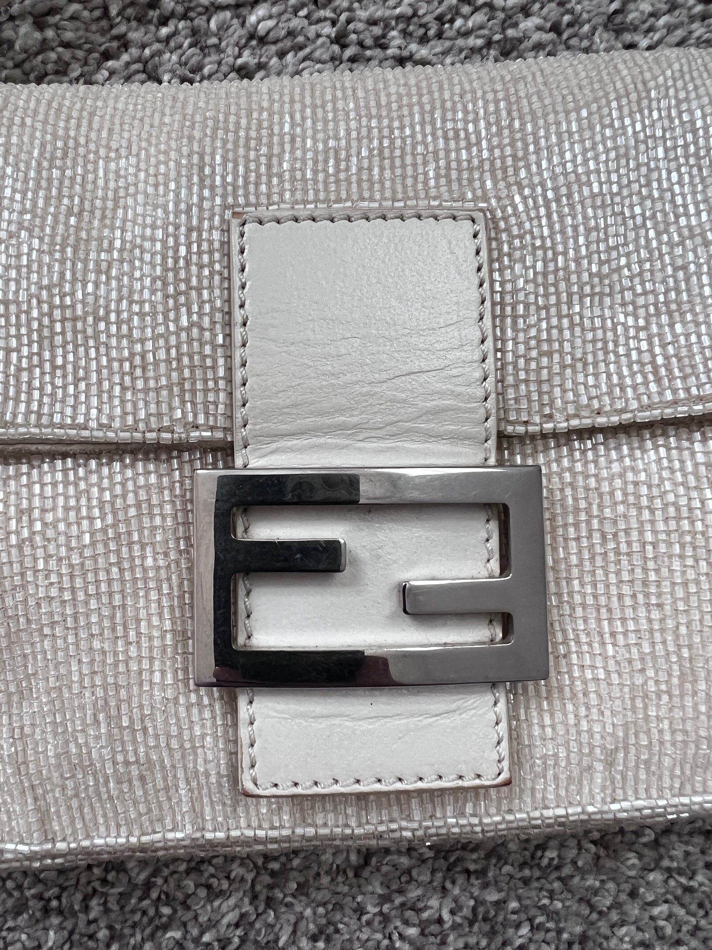 Rare Fendi white beaded baguette bag