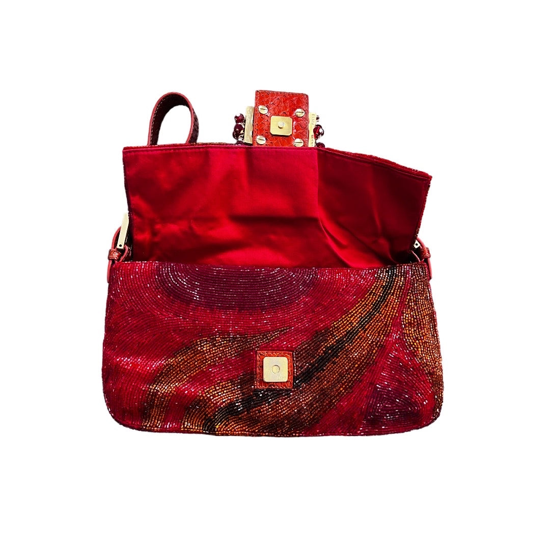 Stunning Fendi red beaded baguette with crystal hangers