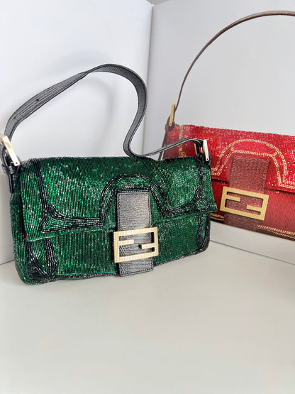 Fendi green beaded baguette