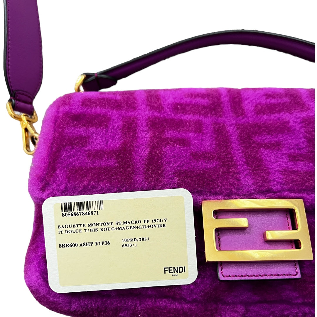 Fendi pink shearling zucca baguette 2021