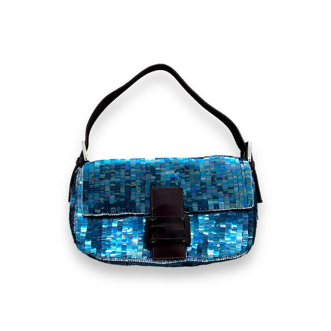 Vintage blue mermaid sequin baguette bag