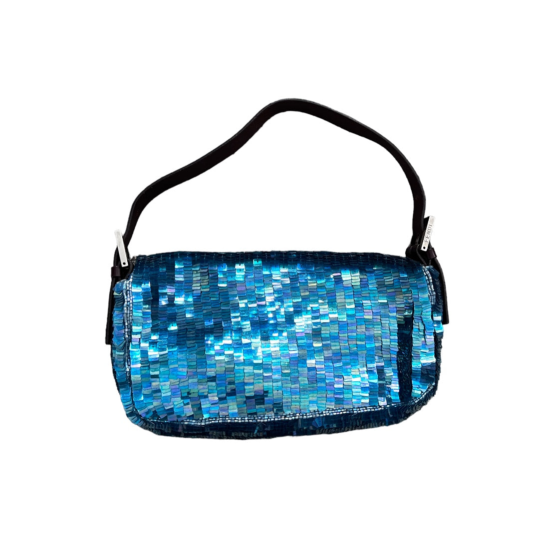 Vintage blue mermaid sequin baguette bag