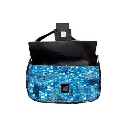 Vintage blue mermaid sequin baguette bag