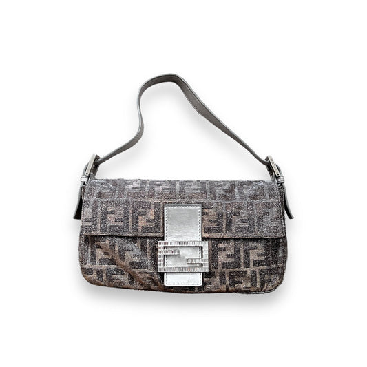 Fendi shimmering silver zucca baguette