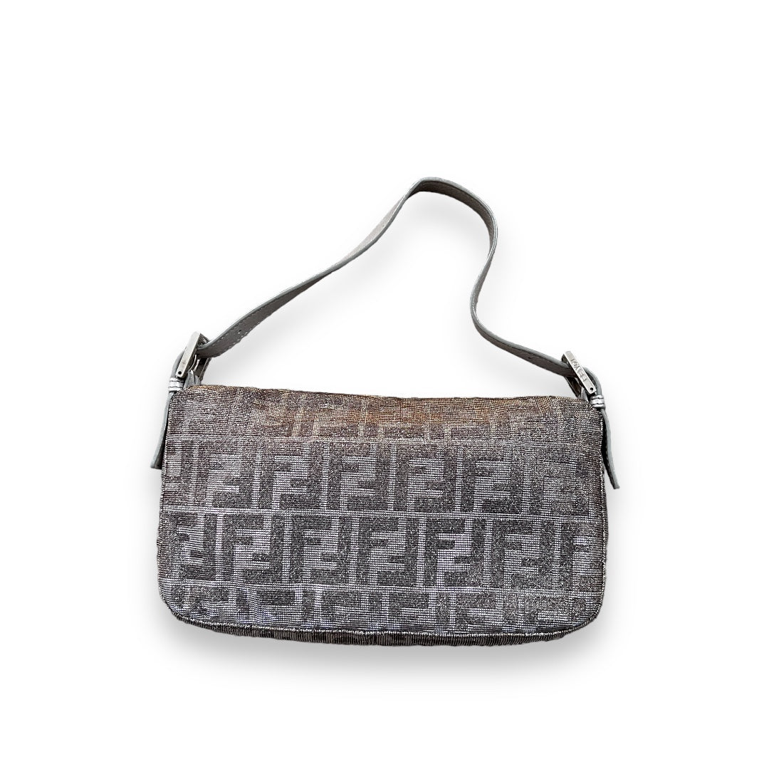 Fendi shimmering silver zucca baguette