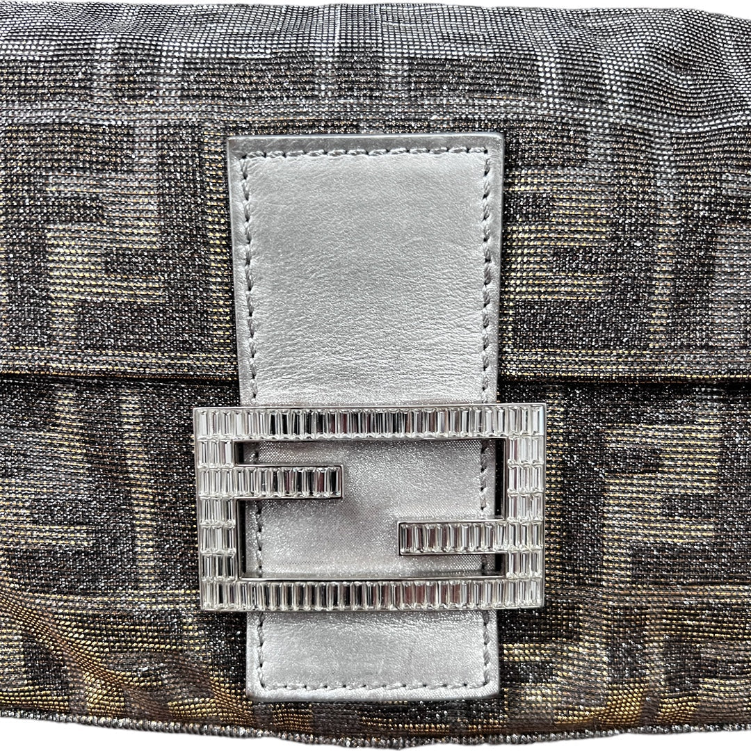 Fendi shimmering silver zucca baguette